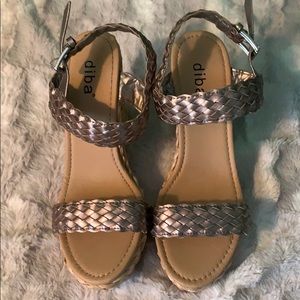 Wedge sandals, bronze straps